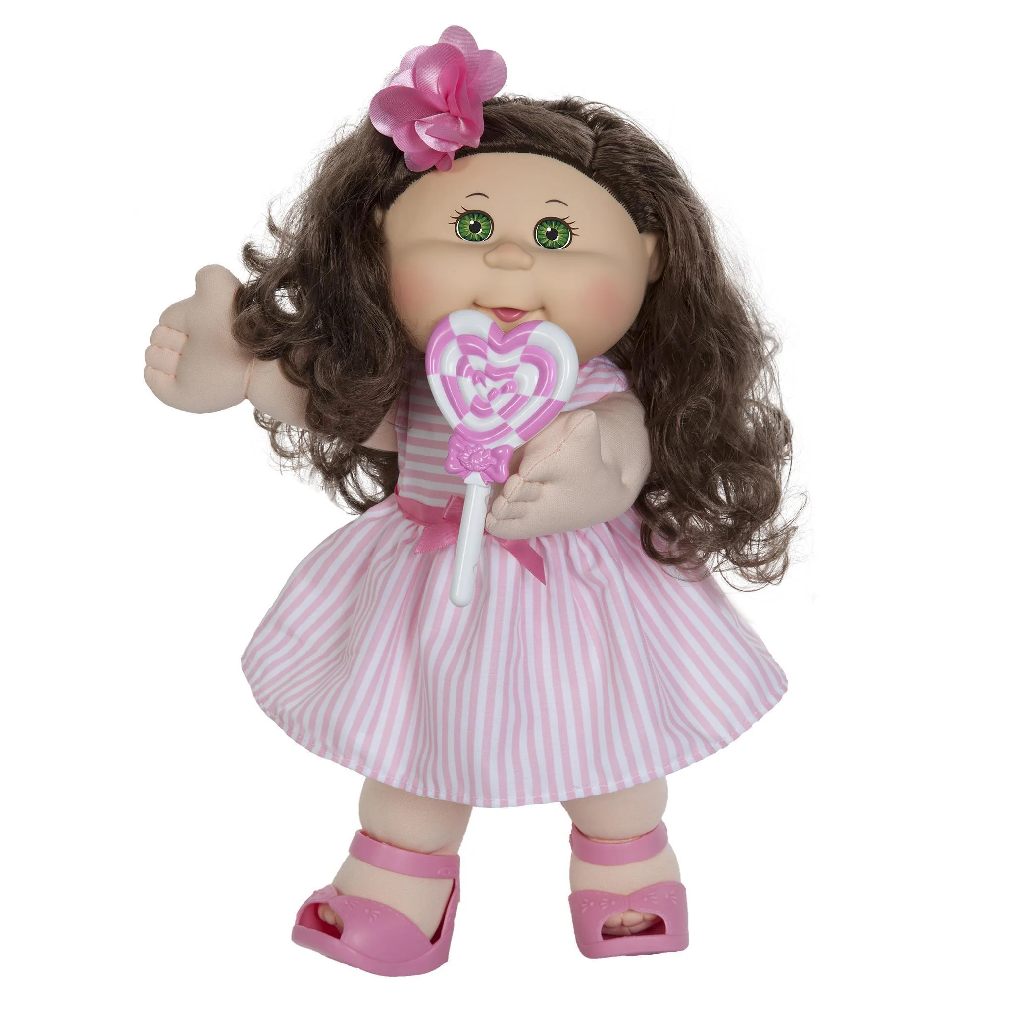 14" Girl Tea Party Pink Stripe Dress LGT GRE BRO